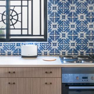 Algar Seco Parque | Carvoeiro, Algarve | apartment kitchen with hand painted tiles and appliances